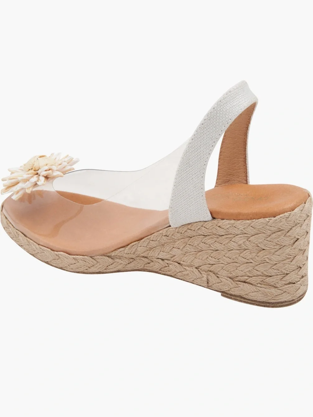Andre Assous Clear Slingback Wedges with White Floral Accent